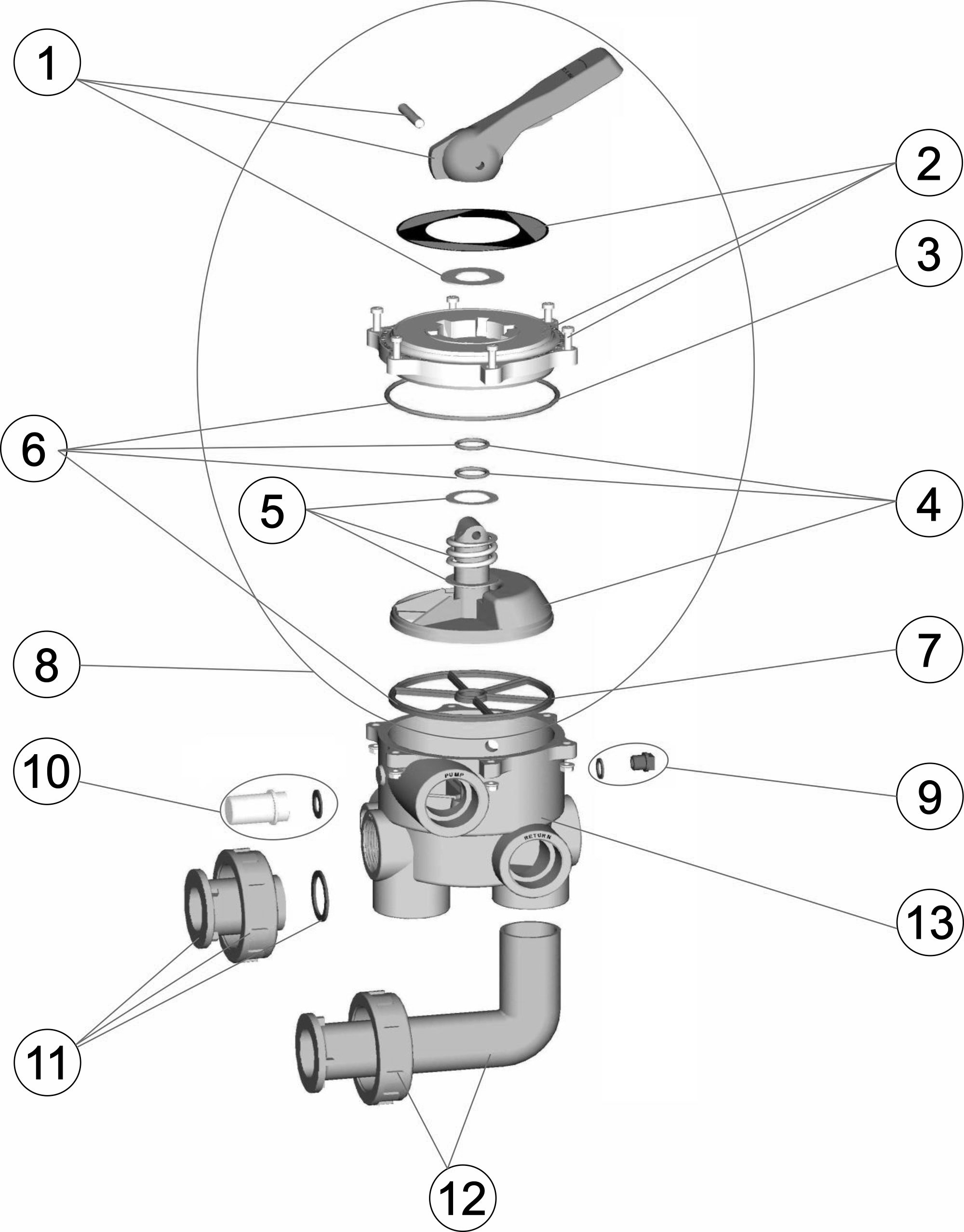 Vanne SIDE compatible PENTAIR 1 1/2" avec liaisons