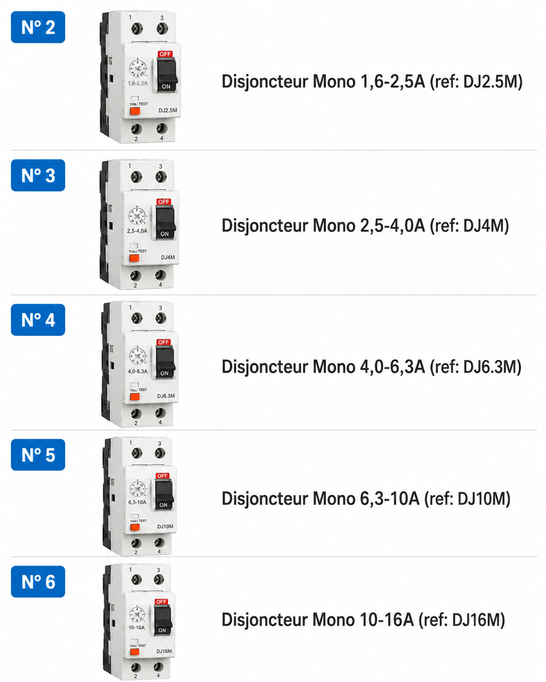Disjoncteurs moteurs monophasé (2 pôles)