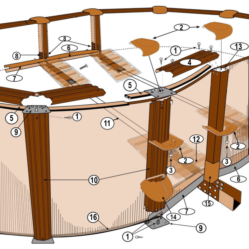 Structure piscine ovale imitation bois AMAZONIA H.132